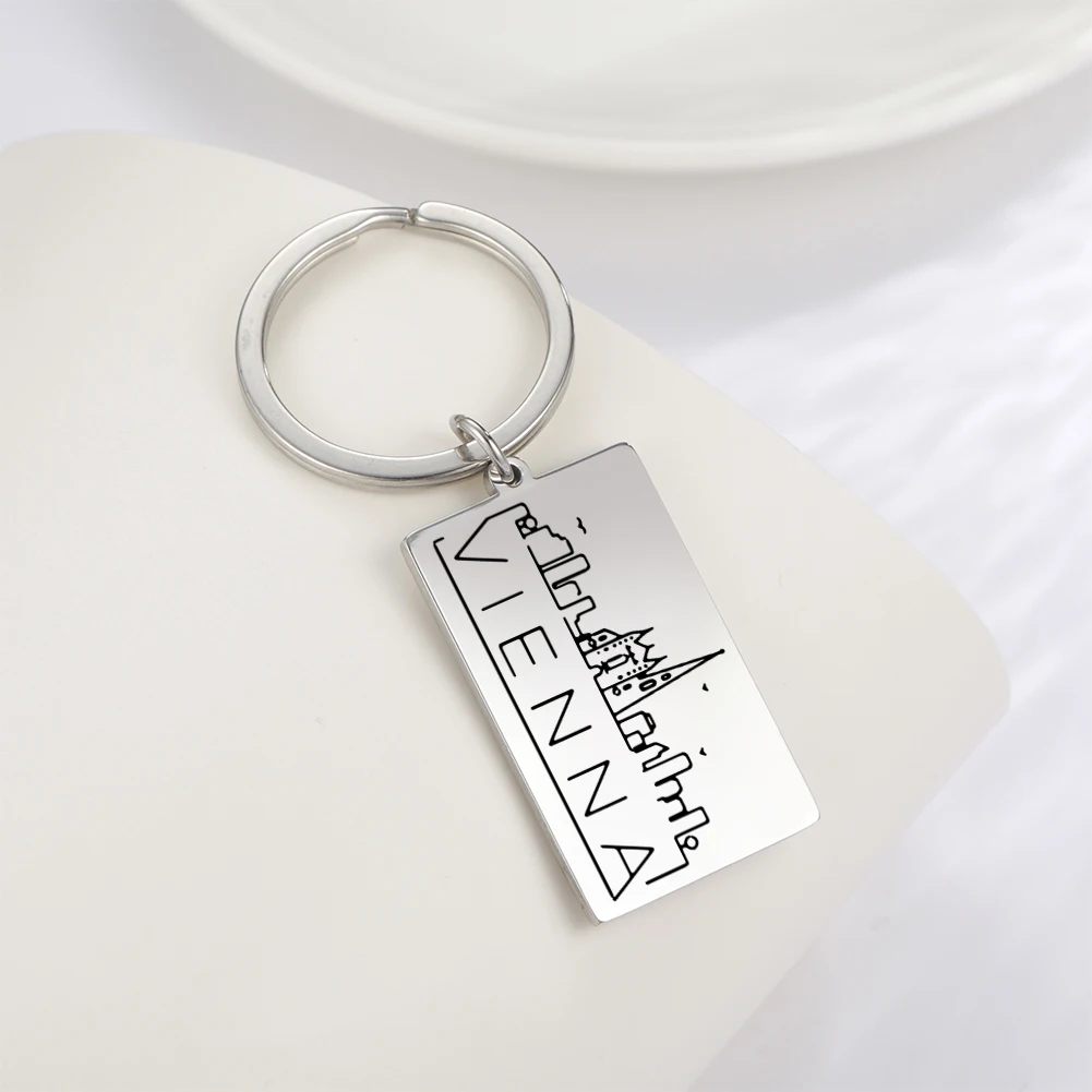 COOLTIME Reise Welt Hauptstadt Souvenir Auto Keychain Istanbul Rom Santiago Anhänger Schlüssel Ring Modeschmuck für Frauen Geschenk Männer – Detail 4