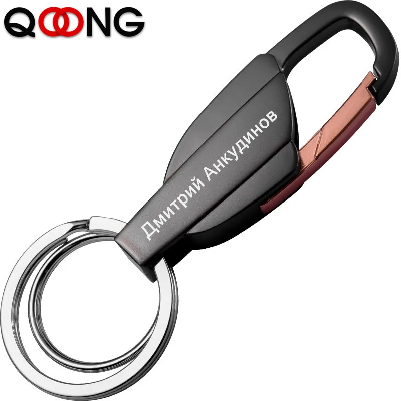 

QOONG Custom Lettering Men Metal Car Key Chain Key Ring Waist Hanged Key Holder Fashion Women Keychains with Two Rings Y10