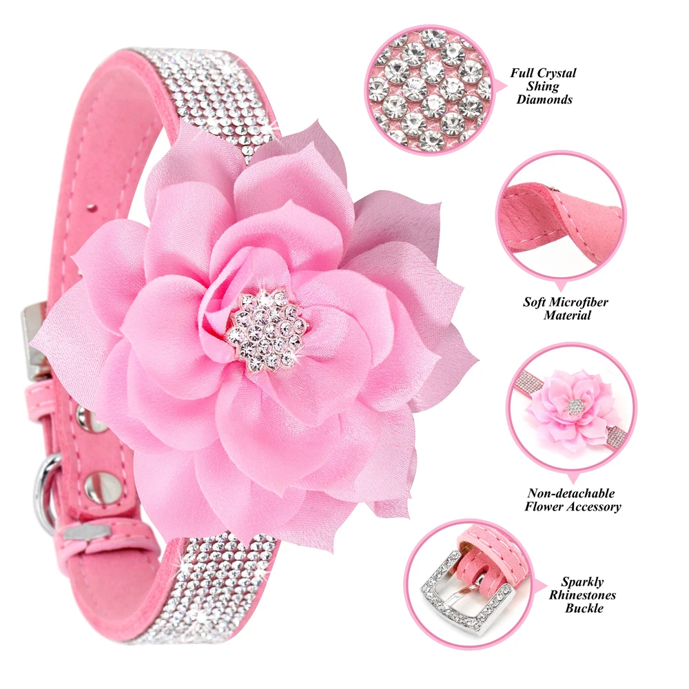 Bling Rhinestone Dog Collar Glitter Rhinestone Puppy Cat Collars With Flower Fashion Crystal Dogs Cats Necklace For Chihuahua