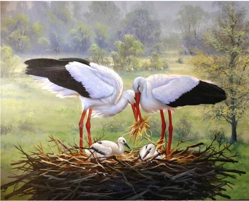 JMINE Div 5D White Stork Birds Birdhouse Full Diamond Painting cross stitch kits art Animal 3D paint by diamonds