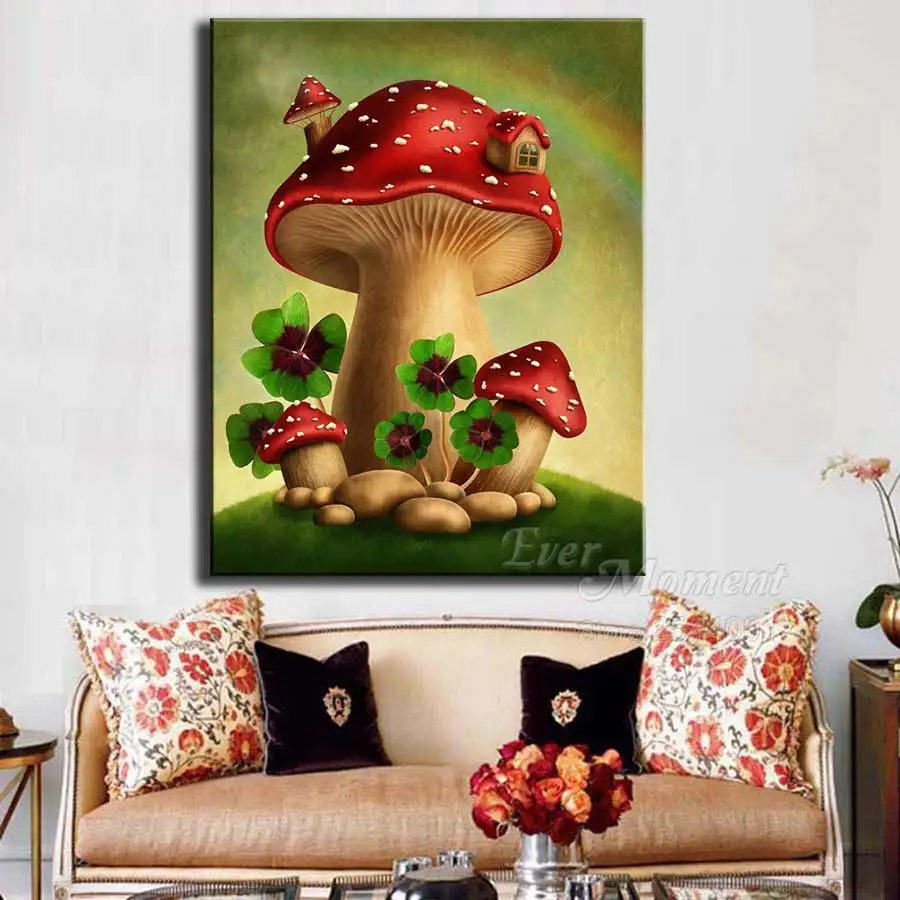 Ever Moment Diamond Painting Mushroom House Flower Picture Rhinestone 5D DIY Decoration Diamond Embroidery Full Square ASF1919