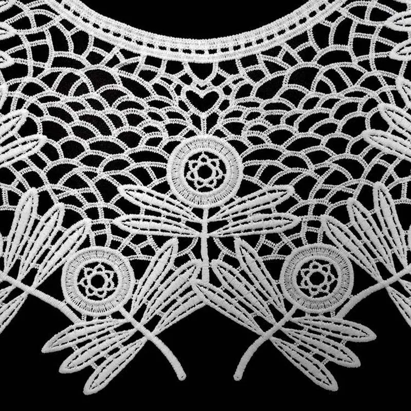5Pcs White Black Lace Collar Motif Sewing Bridal Wedding Trim Floral Embroidery Neckline White Black Fabric image 4