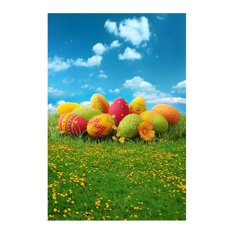 Arrière-plan en vinyle de champ de fleur de ciel bleu, arrière-plan de photographie d'œufs de pâques, accessoires de studio de photographie d'enfant, photographie GE-036