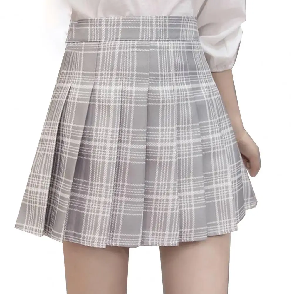 2021 Summer Fashion Mini Skirt High Waist Women Side Zip Solid Color/Plaid Printed Pleated Skirt for Cute Girls School Skirts