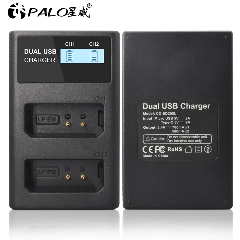 Palo lcd slot duplo LP-E10 lpe10 carregador de bateria usb carregador inteligente para lp e10 câmera bateria para canon eos rebel t3 t5 t6 bateria