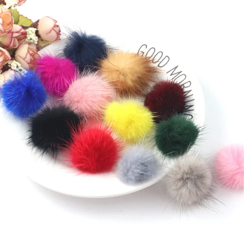 5Pcs Macaron Color 4cm Mink Pompoms Fur Balls for Sewing on Knitted Keychain Scarf Shoes Hats Fur DIY Crafts Hair Accessories