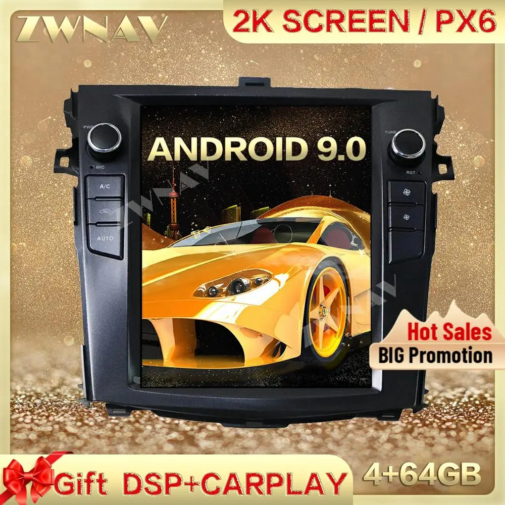 PX6 DSP Carplay Tesa- screen 4+64 Android 9.0 Car Multimedia Player For TOYOTA Corolla 2008-2013 GPS Radio Auto stereo head unit