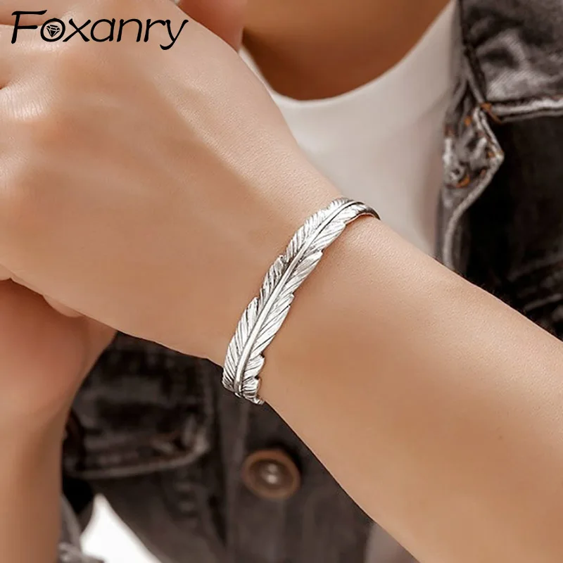 Foxanry Stamp Ethnic Bracelet for Women New Fashion Creative Feather Handmade Birthday Party Jewelry Gifts