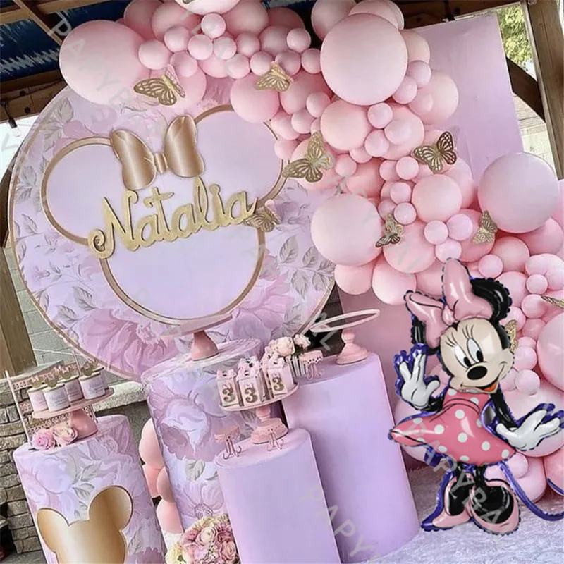 131Pcs Disney Minnie Mouse Theme Party Balloon Pink Latex Balloon Arch Garland Kit Baby Shower Kids Birthday Party Supplies