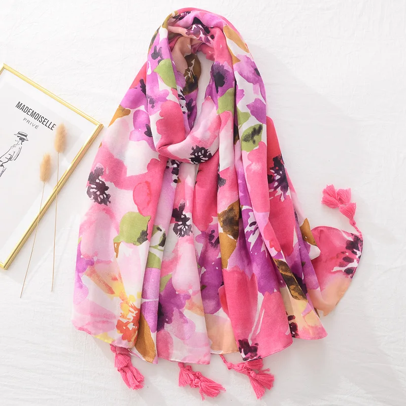 

Women Autumn Winter Viscose Shawl Abstract Painting Floral Pashmina Stole Wrap Thick Echarpe Foulard Femme Muslim Hijab 180*90Cm