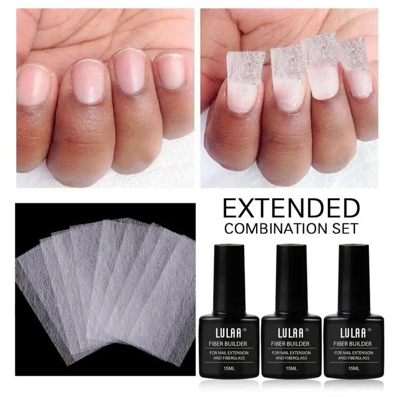 20/10 Uds extensión de uñas fibra de vidrio fibra de vidrio uñas de seda envoltura de uñas Gel con 15ml pegamento constructor de fibra Kit de Arte de uñas TSLM1