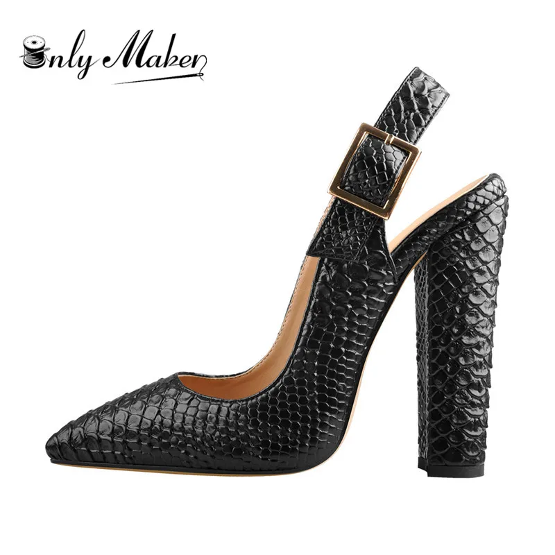 Onlymaker Women  Sexy Slingback Pointed Toe Fish Scale 12CM Pumps Ankle Strap Chunky Square Heel Dress Shoes For Summer