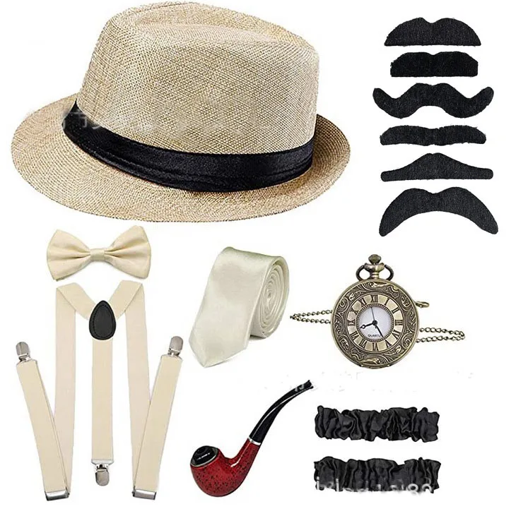 Set di accessori per Flapper da uomo 1920s The Great Gatsby Set di costumi Cosplay per Halloween Retro 20s 30s Thime Party Holiday