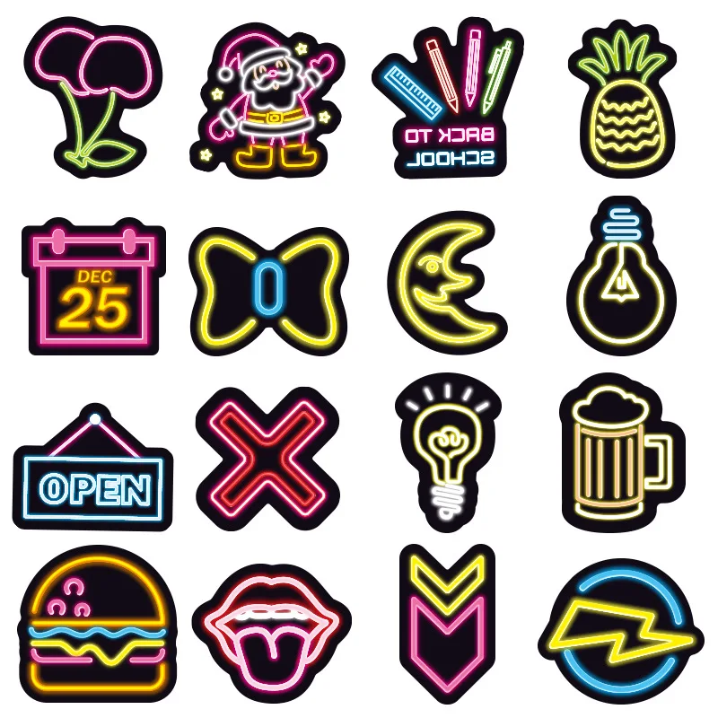 10/30/50/100PCS Neon Light Stickers Waterproof Laptop Graffiti Skateboard Guitar Travel Luggage Bike Car Decal Sticker Kid Toys