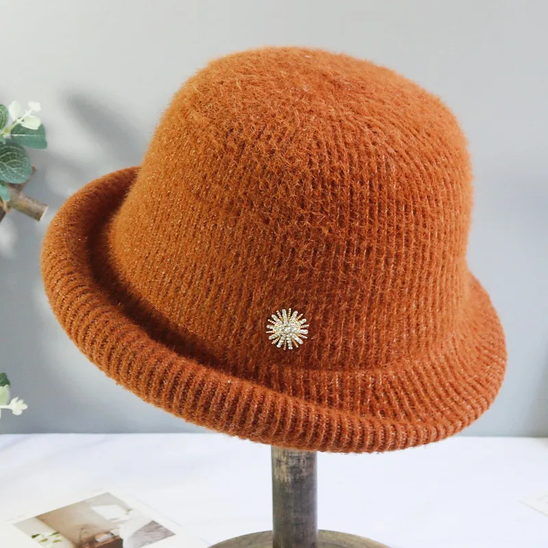 2021 New Fashion Wool Elegant Women Hat Dome Short Brim Hats Female British Retro Autumn Winter Basin Cap Faux velvet Hat