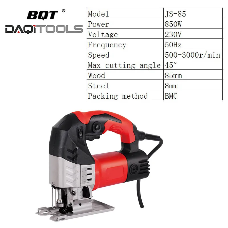 BQT 850W portable multi adjustable table electric woodwork jig saw machine wood cutting machines tool steel cutting blade parts