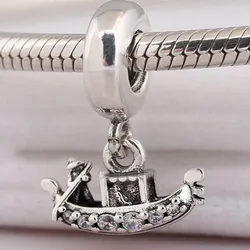 Authentic S925 Silver Pendant Bead Gondola ship Boat Dangle Charm fit Lady Bracelet Bangle DIY Jewelry