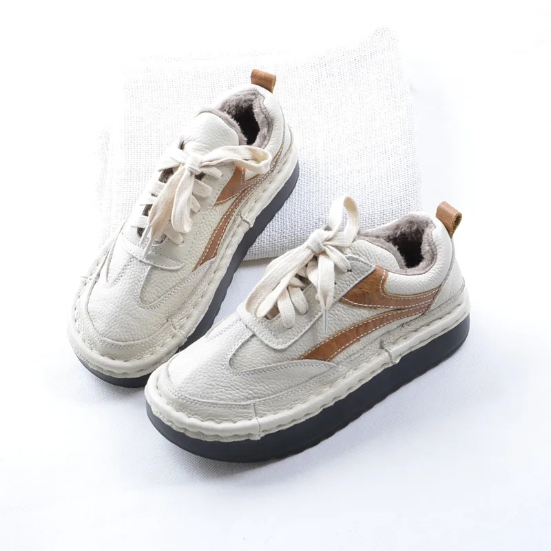 Careaymade-scarpe da donna in vera pelle primavera della nuova ragazza Mori scarpe letterarie con fondo spesso, scarpe per il tempo libero a testa