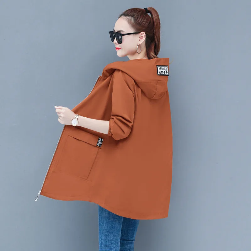 6XL Female Windbreaker Coat New Fashion Hooded Long Outwear Loose Large Size Spring Autumn Women Trench Baseball Uniform Coat 33