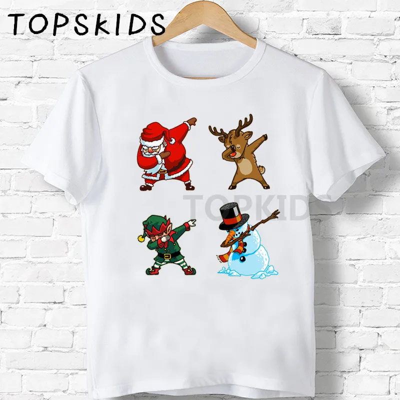 Merry Christmas Dabbing Santa Cartoon Children T-shirts Boys & Girls Funny Baby Clothes Kids Short Sleeve Tshirt Gift Present