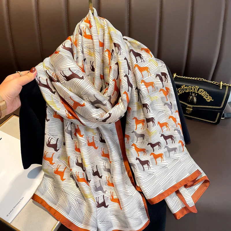 Brand Designer Silk Scarf High Quality Foulard Bandana Long Lrage Shawls Wrpas Winter Neck Scarves Pashmina Lady Hijab 2020 New