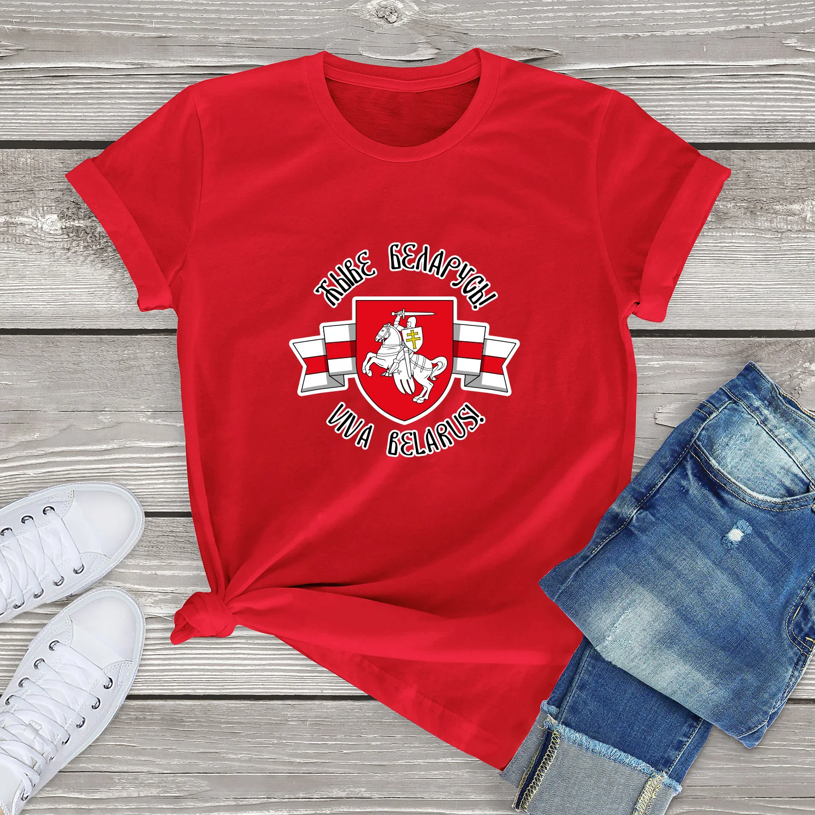 100% Cotton Belarus Pogonya White Red White Flag Protest Symbol Summer Women's Novelty T-Shirt EU Size Streetwear High Quality