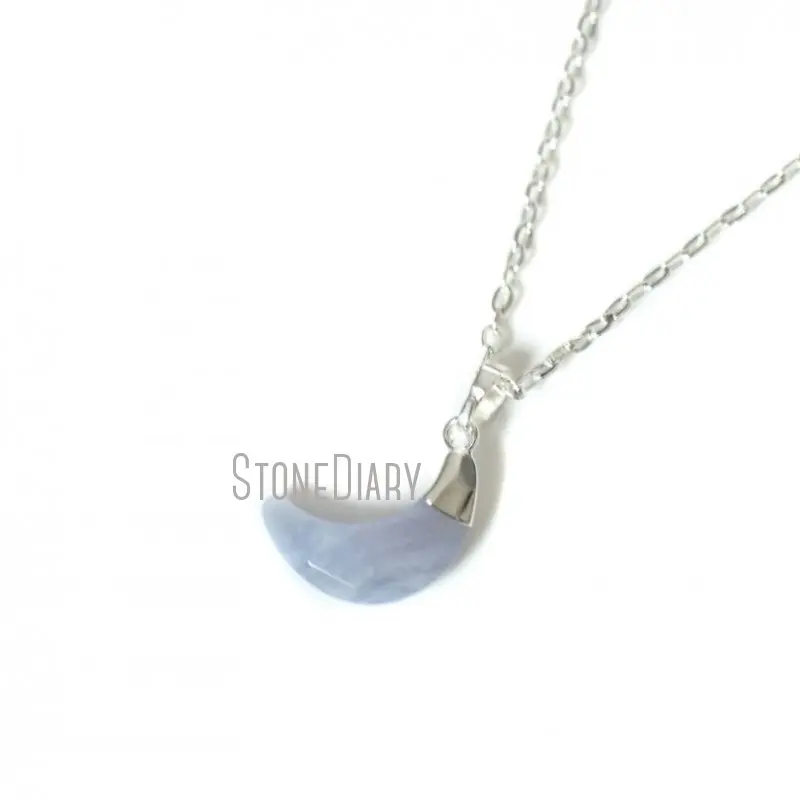 NM14630 10Pcs Faceted Moon Shape Lavander Lace Agates Natural Stone Chains Necklaces For Less 16inch-20inch