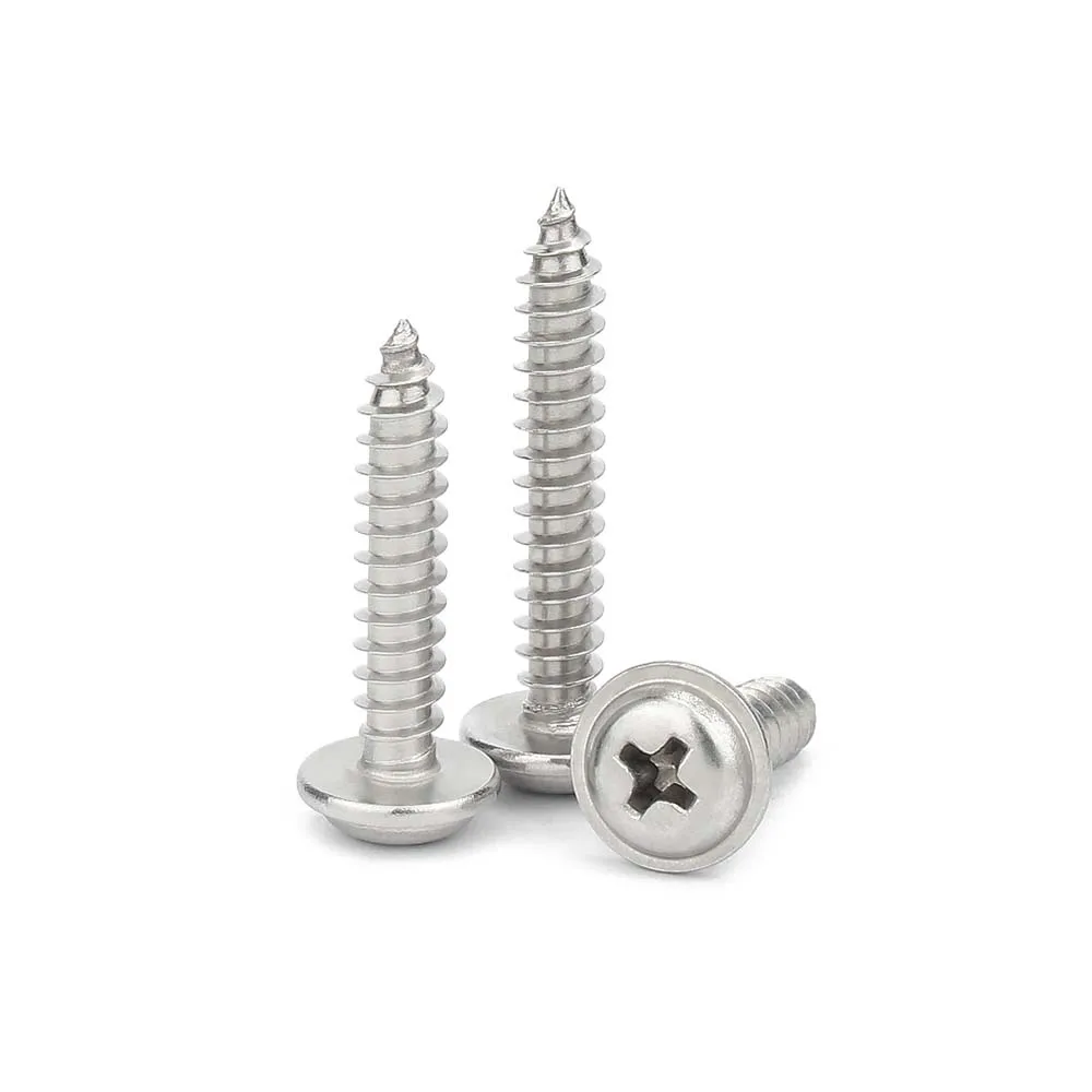 50ps M1.4 M1.7 M2 M2.6 M3 M4 304 Stainless Steel Cross Phillips Pan Round Head With Washer Collar Self Tapping Wood Screw DIN968