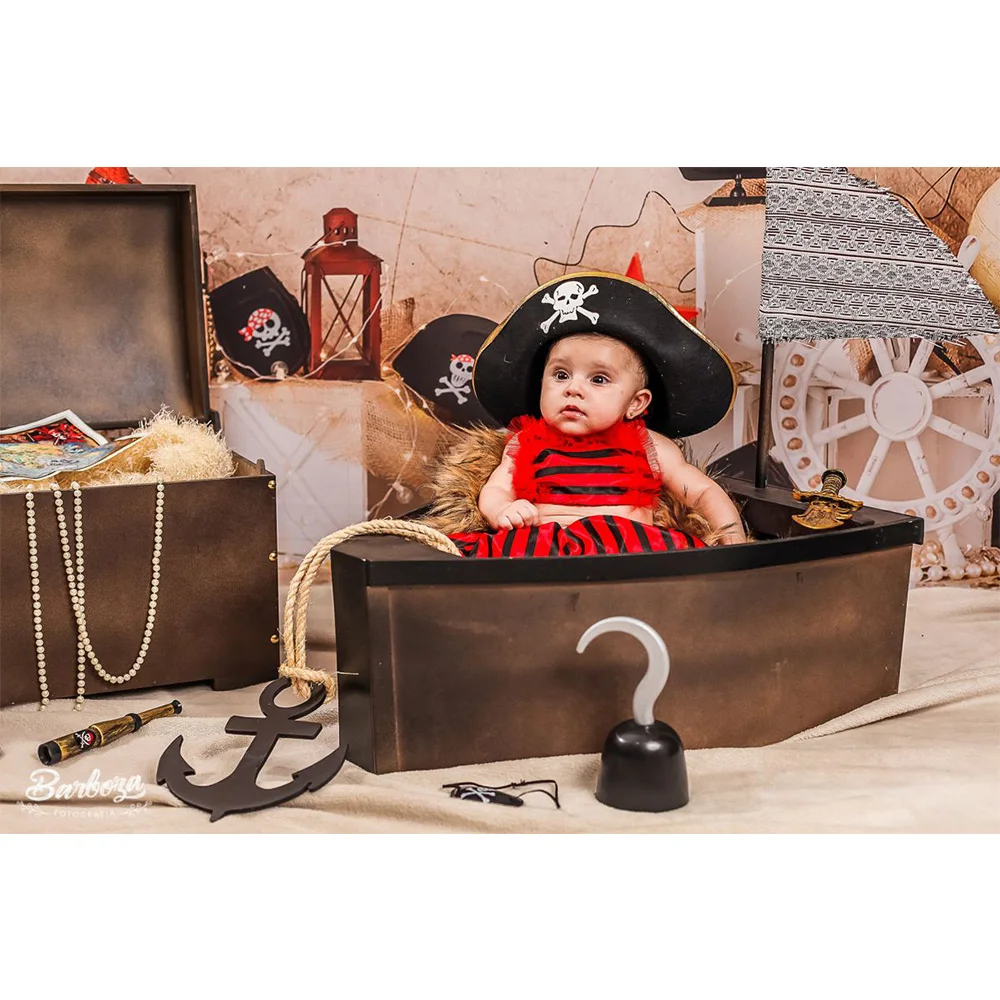 Baby Pirate Birthday Portrait Photography Backdrop Decorations Treasure Adventure Kids Themed Cake Smash Background Photo Studio