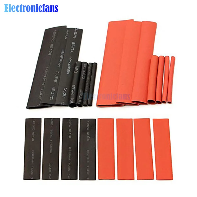 127 Stuks Rood Zwart Krimpkous Polyolefin 2:1 Elektrische Wrap Draad Kabel Mouwen Isolatie Krimpkousen Assortiment Kit