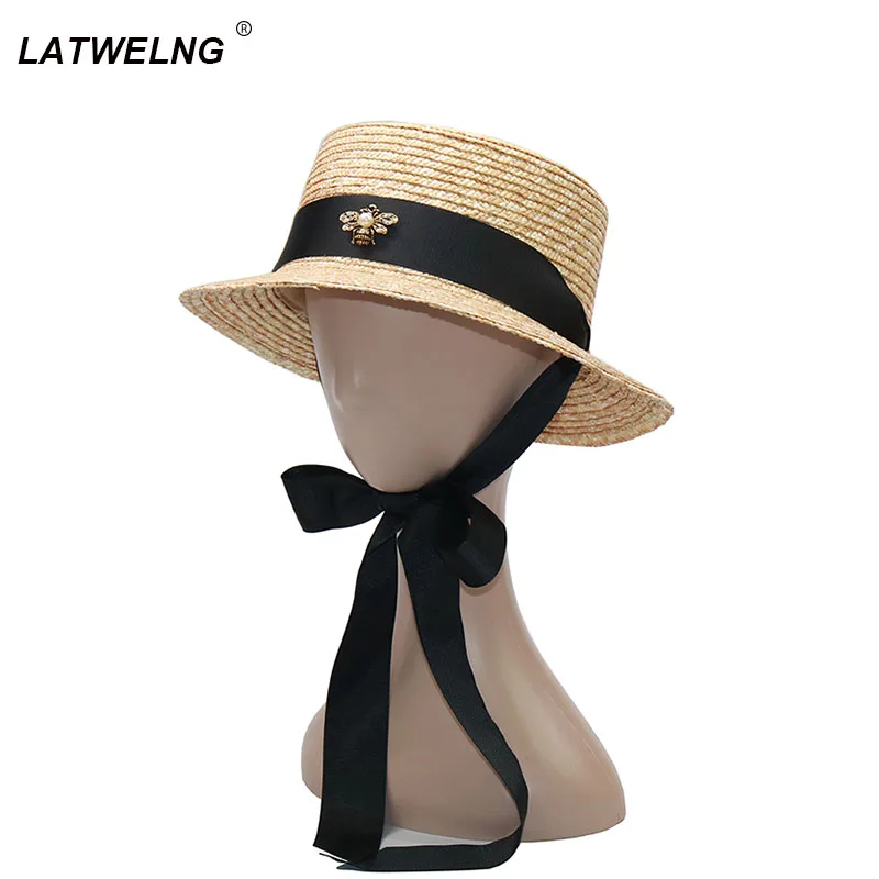 

New Fashion Bee Long Ribbon Girls Sun Hats Women Summer Straw Beach Hats Parent-child Hat Children Visor Cap Wholesale NH818