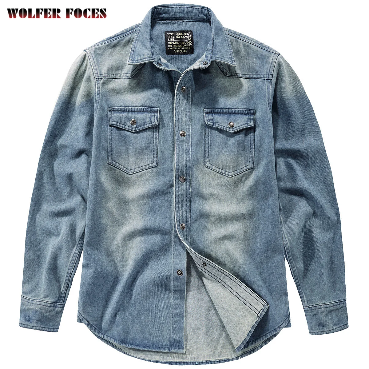 Denim Casual Male Shirt Men\'s Long Sleeve Shirts Spring Fashionable Social Clothing Outdoor Sports Work Clothes Vintage Top