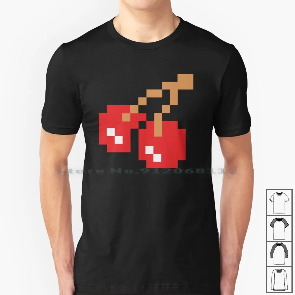 8-Bit Cherry T Shirt 100% Cotton Pixelated 80s Old Retro New Video Games Arcade Donkeykong Frogger Young Free Controlstick Love