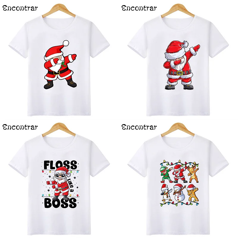 Merry Christmas Dabbing Santa Print Funny Kids T-shirts Baby Boys Girls Clothes Casual Short Sleeve Children T shirt,HKP5112