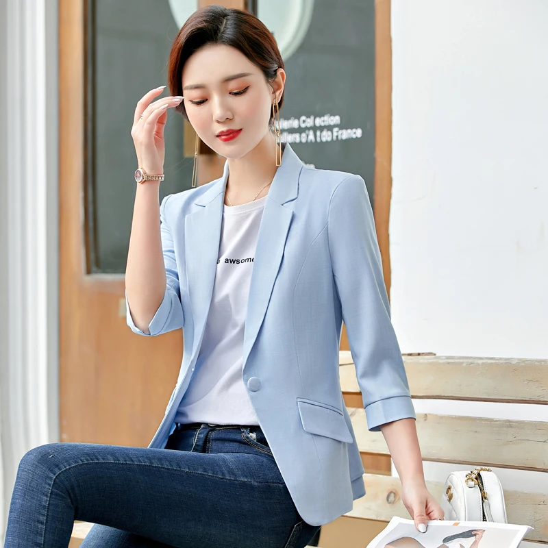 Taglie forti mezza manica estate elegante giacche blu cappotto per donna abbigliamento da lavoro da lavoro top Blazer femminile capispalla Blazer abiti