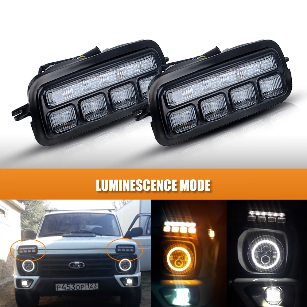 

For Lada Niva 4X4 1995 LED DRL Lights Running Turn Signal Function Accessories Car Styling Tuning Light Protector Covers