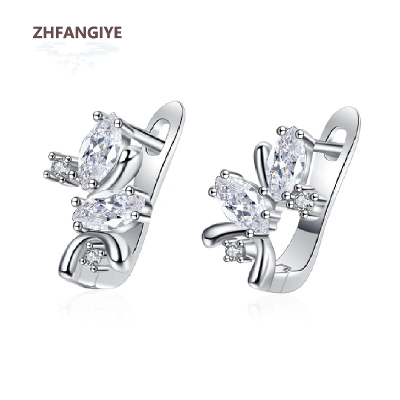 

ZHFANGIYE Korean Style Women Earrings 925 Silver Jewelry with Zircon Gemstone Drop Earrings Accessories for Wedding Party Gifts