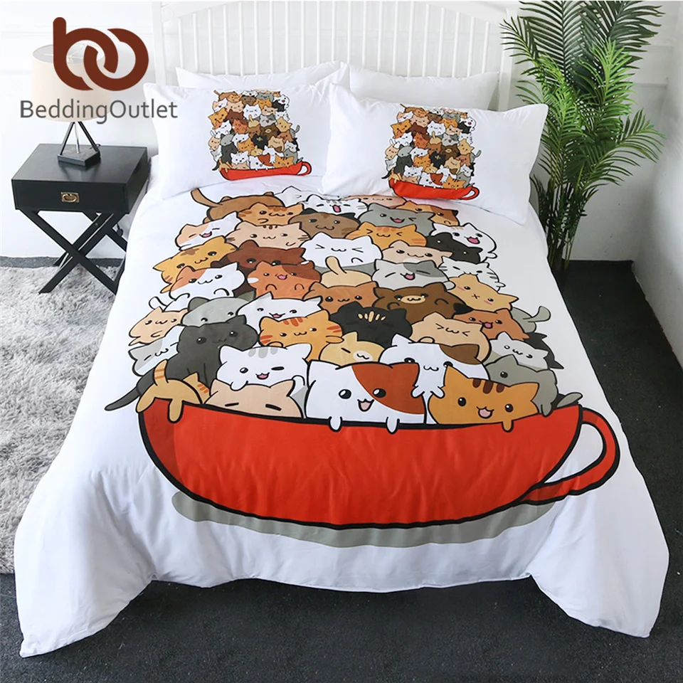 

BeddingOutlet Teacup Cat Bedding Set Comforter Cover Cute Bed Set King Cartoon Kids Bedspreads 3pcs Animal Lover Parure De Lit