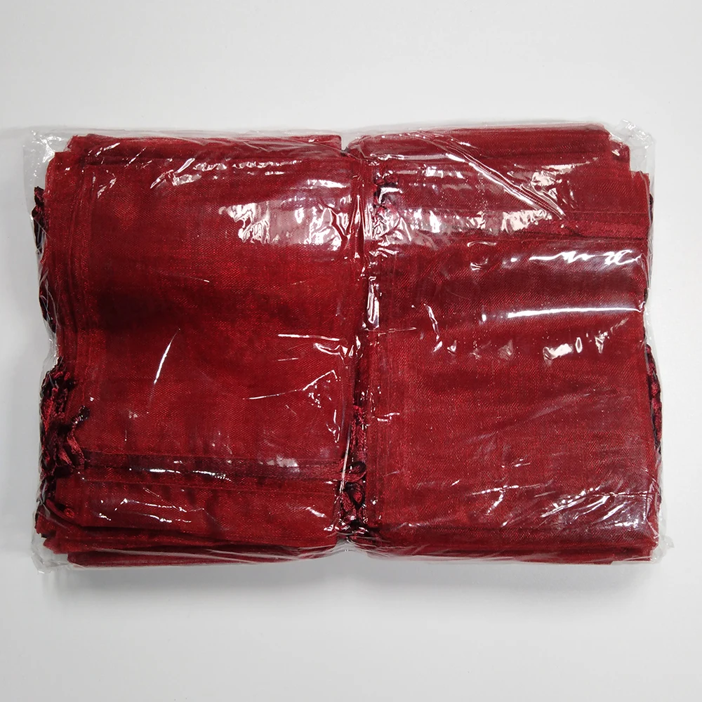 100pcs/Lot Wine Red Organza Bags Jewelry Gift Packaging Bags Wedding Party  Favor Gift Bag Pouches 7x9 9x12 10x15 13x18 15x20CM