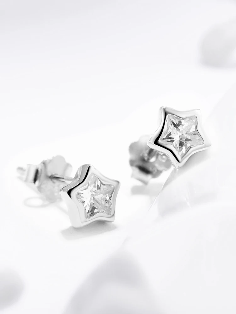 Modian najwyższej jakości 925 Sterling Silver wyczyść musujące cyrkonia gwiazdy stadniny kolczyki dla kobiet wykwintne biżuteria — zdjęcie 2