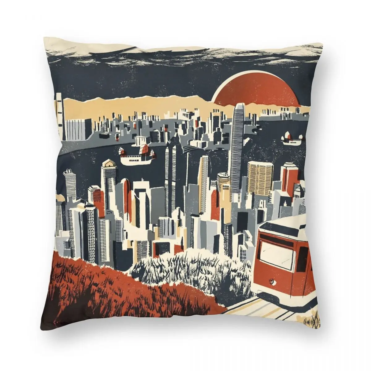 

Hong Kong Square Pillowcase Polyester Linen Velvet Creative Zip Decor Pillow Case Sofa Seater Cushion Cover 45x45