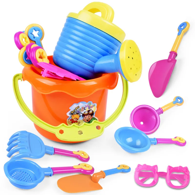 Beach Sand Toys 9pcs/Set Outdoor Tools Children Summer Water Play Toys Scoop Bucket Rake Sunglasses Shovel Sandglass Sprinkler