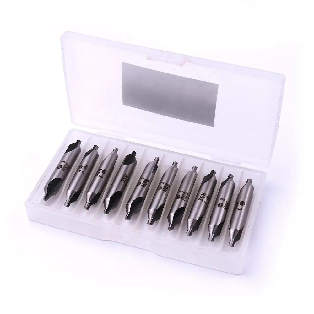 

10Pcs/Set 3X8mm 2 Flutes HSS Center Drill Bits 60 Degree Angle Bit Precision Combined Countersink Drill Power Tools