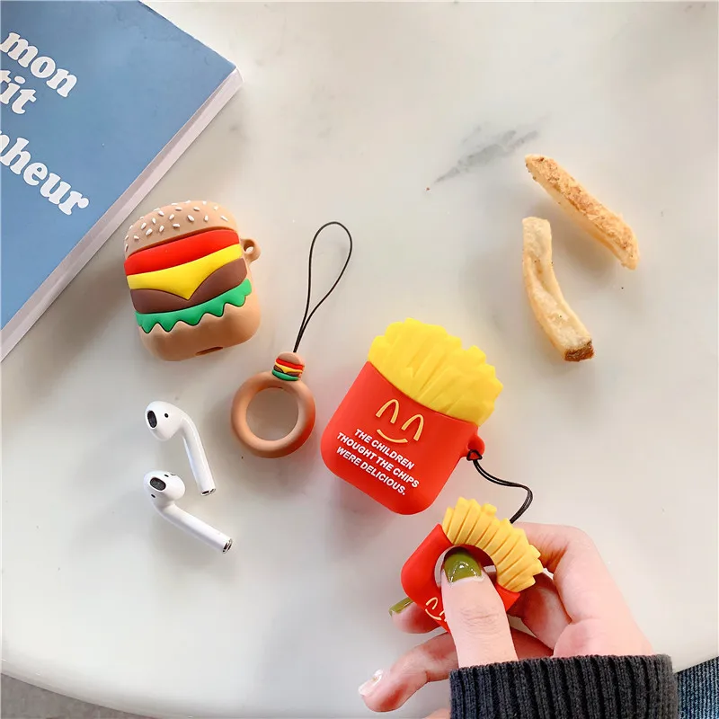 Case Cover For Apple Airpods Cute Burger fries Cartoon Wireless bluetooth headset protective Cover Earphone case