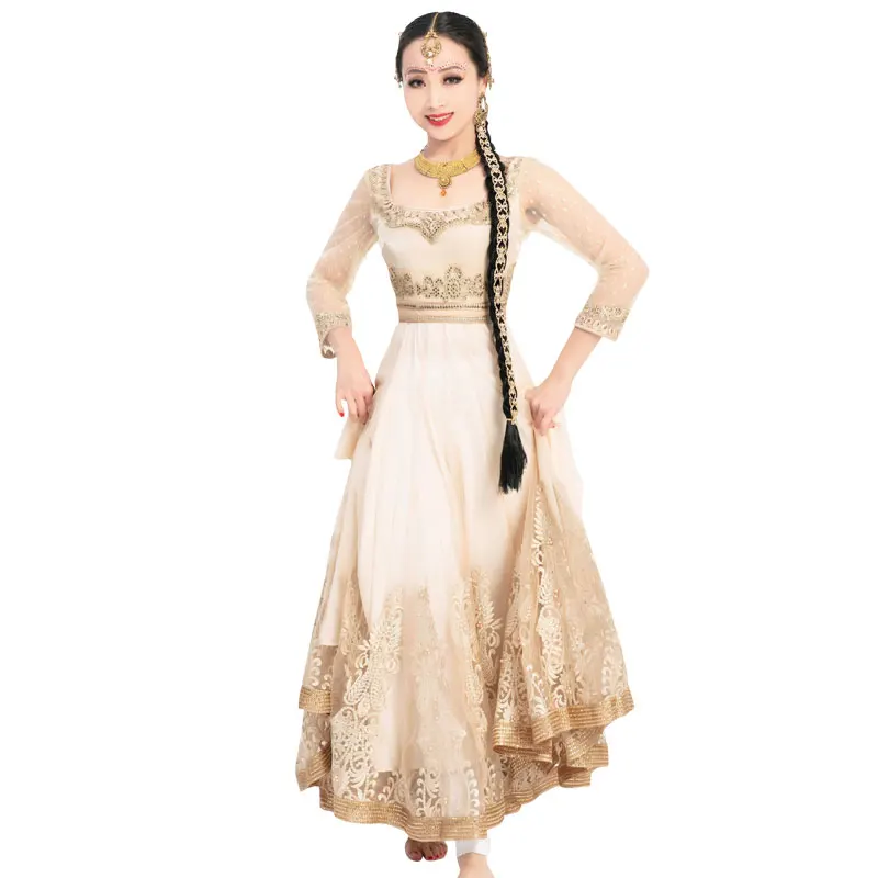 New Indian Dance Dress Bollywood Golden Saree Suit Pakistani Performance Clothes Oriental Dance Stage Costumes For Women DQL6602