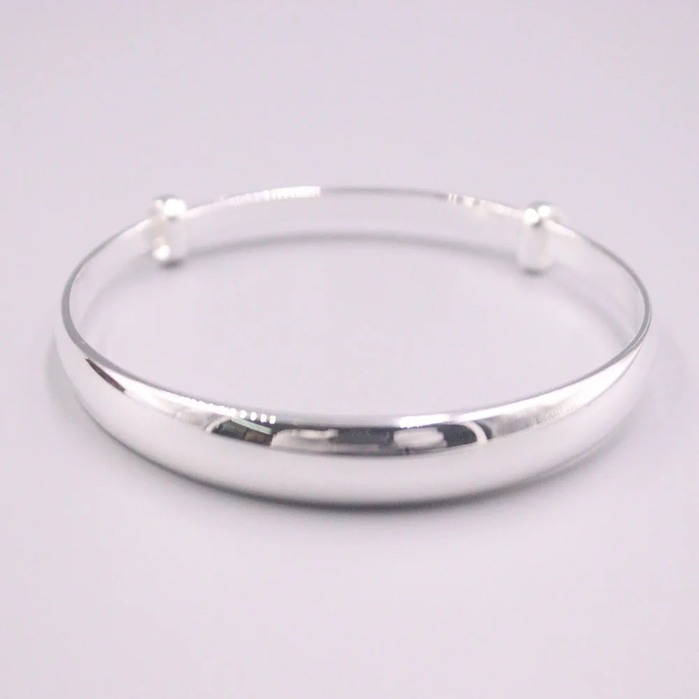 

New Fine Pure S999 Sterling Silver Bangle Women 8mmW Smooth Bracelet 55-62mm 24-26g