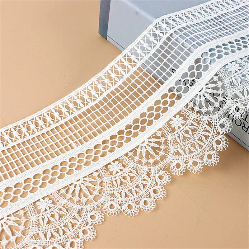 Embroidered Lace Accessories, Geometric Pattern Pierced 10 cm Wide Lace Fabric Diy Dress Wedding Curtain Skirt Decoration