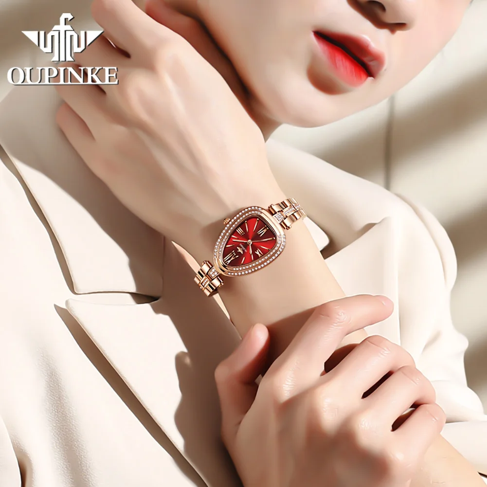 OUPINKE Luxury Women's Watches ​Waterproof Sapphire Mirror Diamond Dial Swiss Movement Quartz Women Watch Set Bracelet Necklace