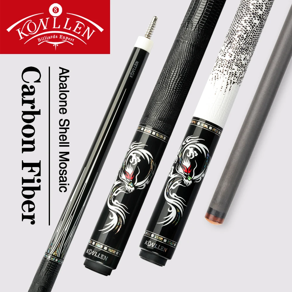 

KONLLEN Dragon Carbon Fiber Pool Cue Stick 12.3-12.5mm Tip Real Inlay Carbon Cue Leather Grip Professional Billiard Cue