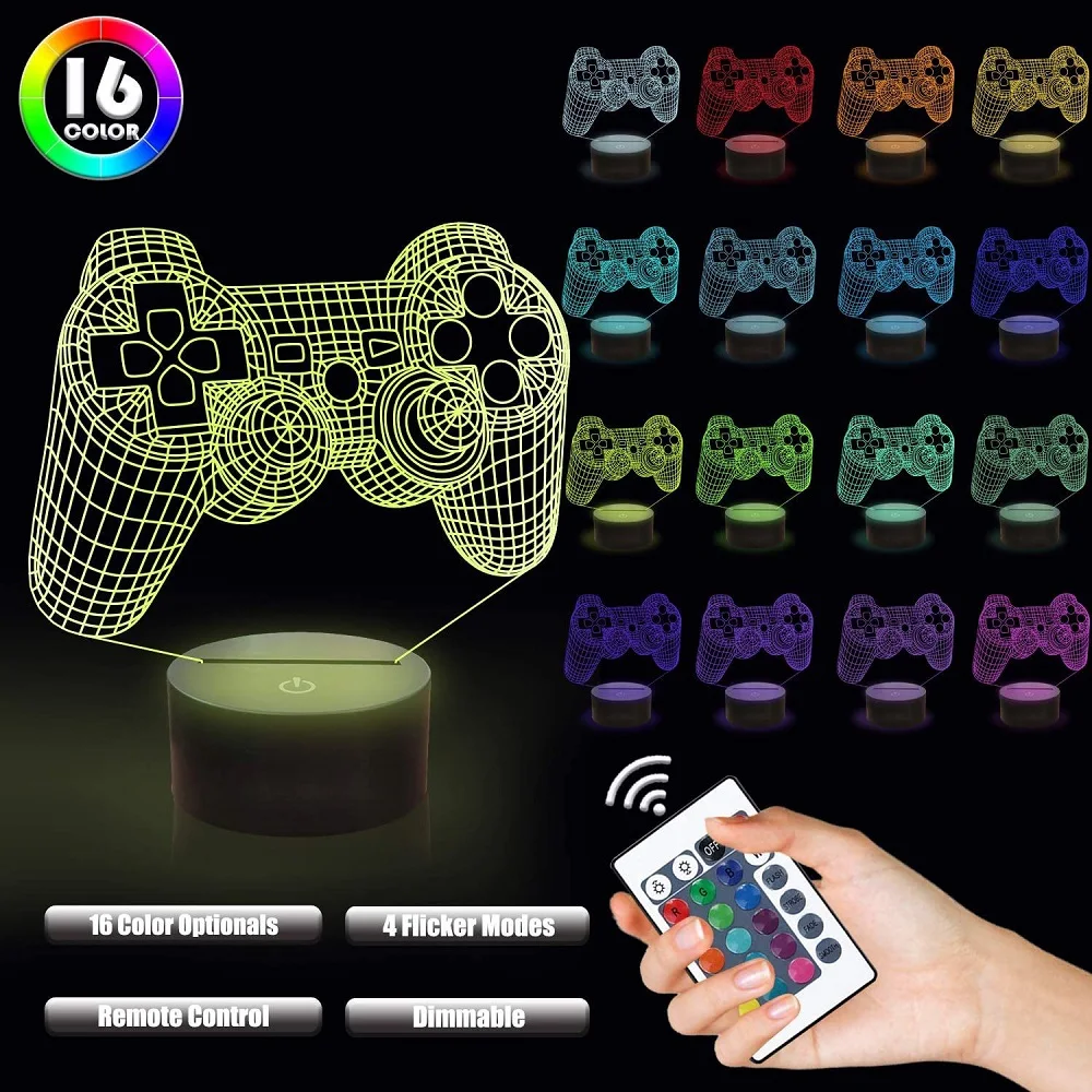 3d Illusion Night Lamp Gaming Room Game Pad Desk Setup Lighting Decor for Playstation Console Icon Logo Sensor Table Light Gift